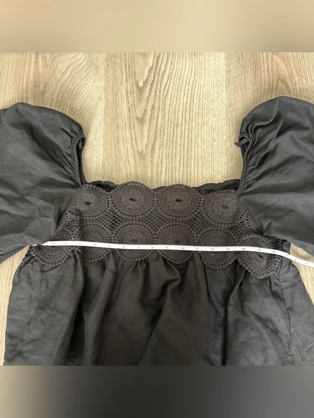 Anthropologie Black Square-Neck Lace-Trim Blouse size large